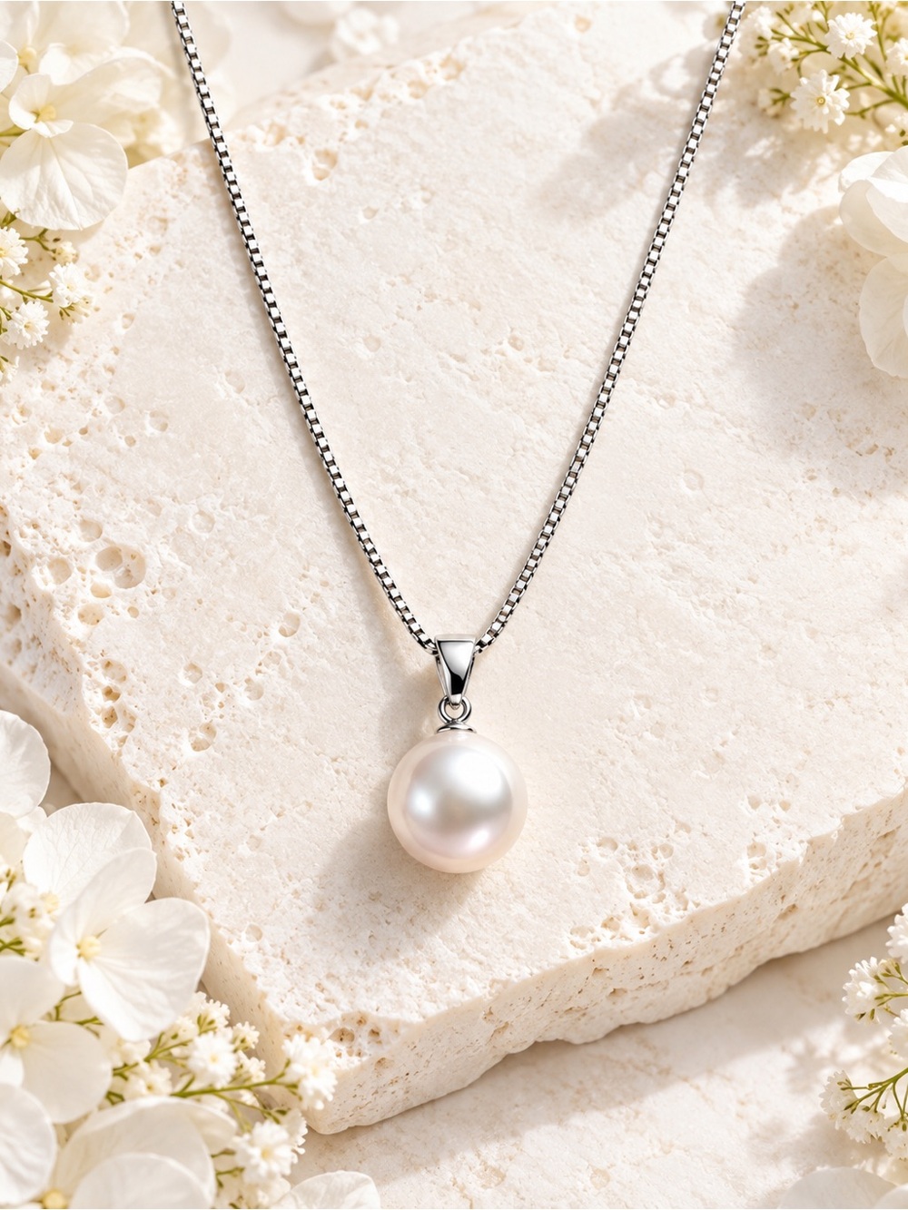 Classic Pearl Pendant Necklace - Silver White Pearl